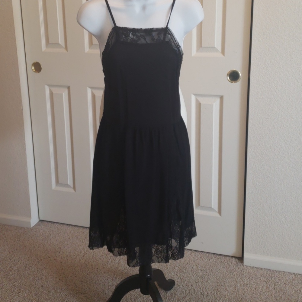Free People Black Lace Insert Swing Slip Dress Size M - Picture 3 of 8